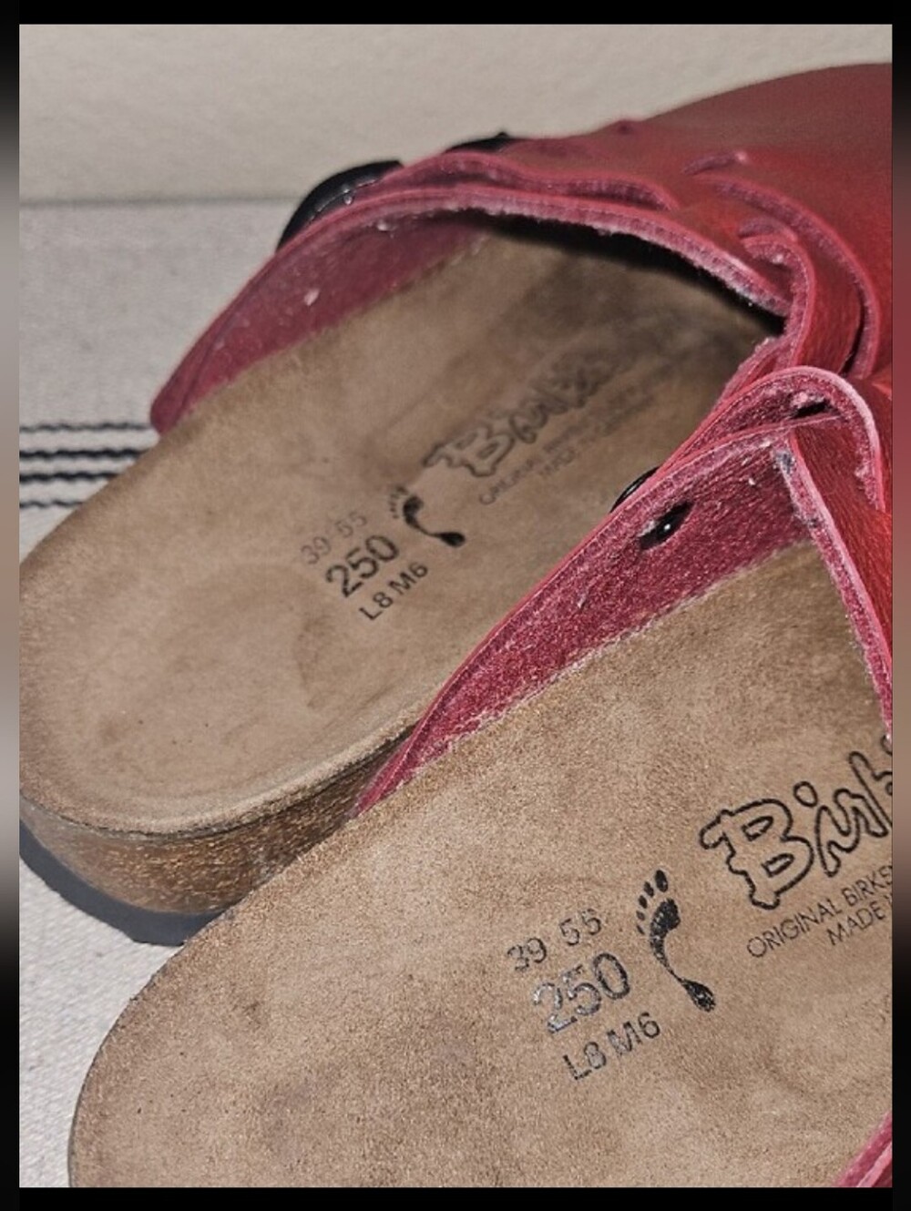 Birkenstock Women's Red Leather Birkis Boston Clogs - Picture 8 of 8